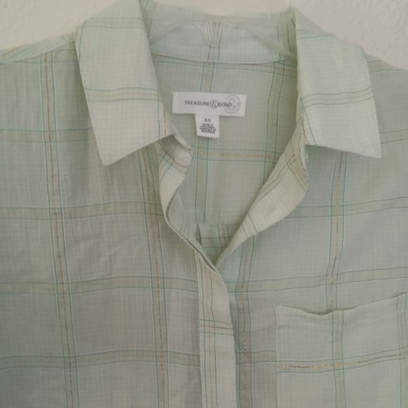 Treasure & Bond Green Plaid Button Down Shirt XS - Picture 4 of 12